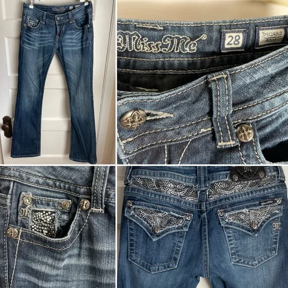 Miss Me Women's Embellished Blue Boot Cut Jeans - Picture 1 of 15